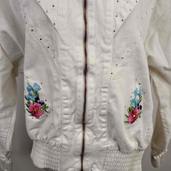 PADO Vintage Embroidered Floral 80s Sportswear Jean Jacket Size Small - Picture 3 of 9